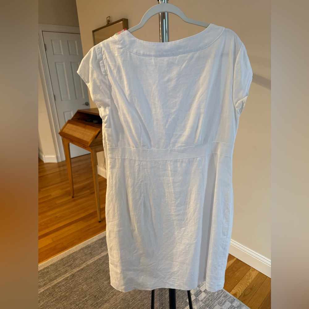 Boden white linen Sorrento lined dress with flat square beaded neckline detail. - Picture 3 of 8